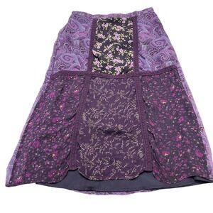 Vintage Y2K Requirements Skirt Womens PM Purple Patchwork Floral‎ Chiffon Maxi